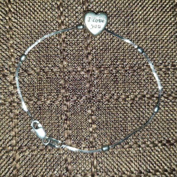 I LOVE YOU Vintage 925 Sterling Silver Heart Charm Bracelet - Picture 12 of 12